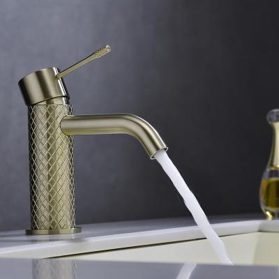 China YSW Thermostatic Faucets Modern Luxury Brushed Gold Basin Faucet 1 Hole Deck Mounted Brass Basin Faucet Bathroom Basin Mixer Tap Basin Faucet for sale