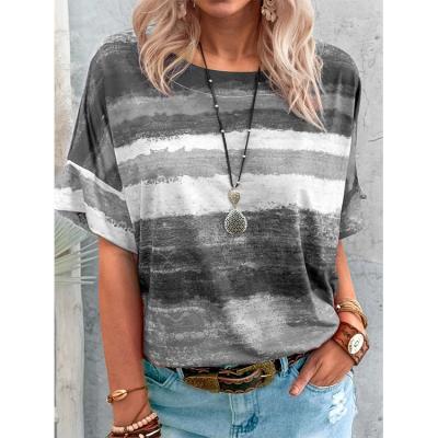 China 2021 New Summer Gradient Color Viable Contrast Women's Short Sleeve T-Shirt For Casual Women for sale