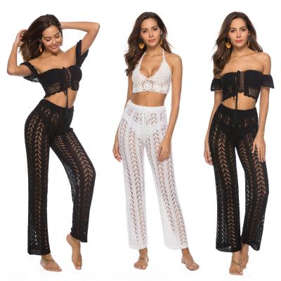 China Anti-UV Anti-UV Women Crochet Lace Beachwear Swim Pants Knitted Hollow Cover Up High Waist Net Pants Swimsuit for sale