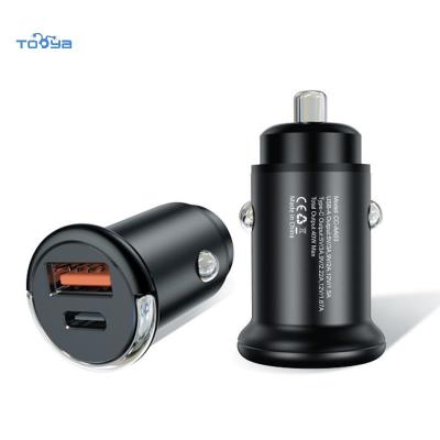 China 5V/4.8A Max. Samochod Dual Type Tooya 38w Pull Ring Alloy Mini Car Charger Quick Access Charging Adapter Type C USB Multi-port Mini Fast Car for sale