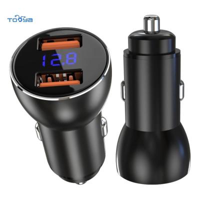 China UniversalÂ   Cart Selling Tooya 60W Multi-port Fast Car Charger CAF FCP SCP BC1.2 Charger Dual Usb Digital Display Stealth Mini Car Charger for sale