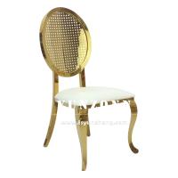 China Luxury Golden Stainless Steel Frame Guest Chair Throne Hotel Dining Fabric Wedding Chair for sale