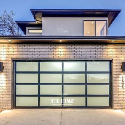 China Yohome Custom Fire Protection Modern Garage Door 2 Car 8x7 Glass Garage Door 16x7/16x8 Frosted Glass Garage Door for sale