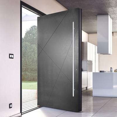 China Italian Luxury Design Main Entrance Cast Aluminum Pivot Entry Door Modern Black Heat Insulation Cast Aluminum Exterior Door for sale