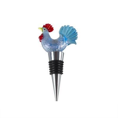 China Figurine Animal Antique Murano Rooster Bottle Glass Wine Glass Blue Stopper for sale