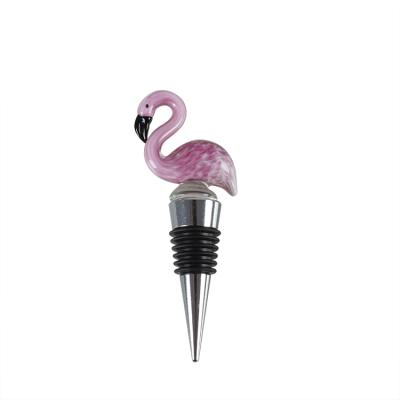 China Custom Animal Unique Fantasy Figurine Decoration Illustration Wine Bottle Stopper Pink Flamingo for sale