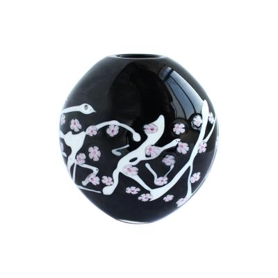 China Small Flower Mouth Flower Blown Black Glass Vase Handmade Unique Colorful Wholesale Full Volume Flora for sale