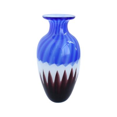 China Handmade Full Hand Crafts Super Modern Blue Home Decor Luxury Blown Stained Glass Vase for sale