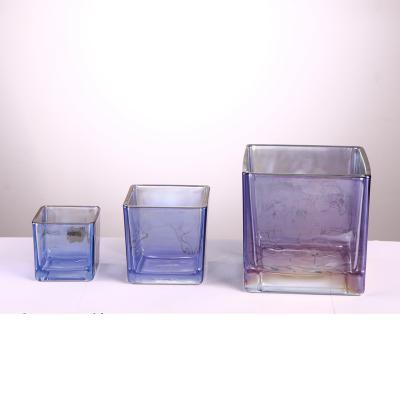 China Plated Plated Square Glass Flower Vase for sale