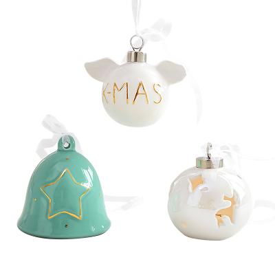 China Popular Christmas Gift Handmade Christmas Tree Hanging Ornaments Ceramic Christmas Pendant for sale