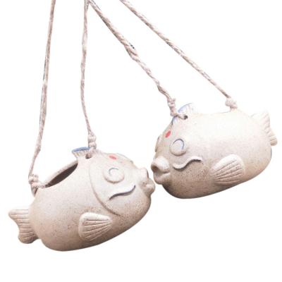 China Chinese Style Creative Ceramic Kissing Fish Shapes Hanging Flower Pots For Ornaments for sale