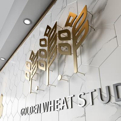 China Custom Metal Logo Sign Buildings Gold 3D Steel Logo Sign Brass Stainless Steel For Wall Company Logo Sign for sale