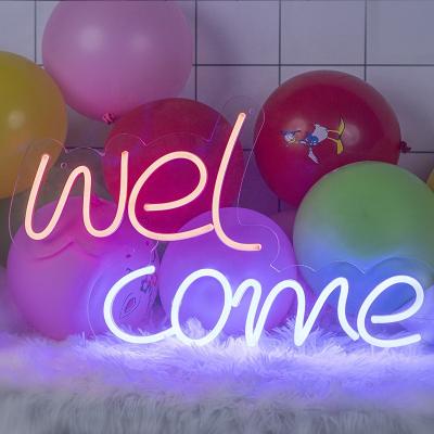 China Modern Ready To Ship Hot Sales Shop Welcome Neon Sign Lights Letters Led Welcome Neon Sign Light Wall Hanger for sale