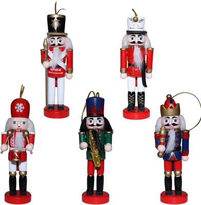 China German Wooden Christmas Nutcrackers Home Decorative 12cm Tabletop Tree Ornaments Set of 5 Color Small Decoration Nutcrackers for sale