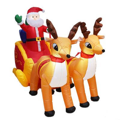 China Hot High Quality Polyester Santa Elk Moose Sleigh Hot Inflatable Santa Claus Reindeer Traction Sitting On Sleigh Inflatables For LED Christmas Sleigh for sale