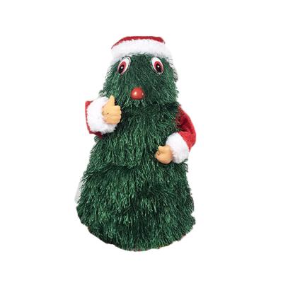 China ABS+plush+pvc+fabric Xmas Funny Rotating 360 Degree Rotating Christmas Tree Rat Face Electric Mouth Dancing Singing Doll Toy Kids Gift for sale