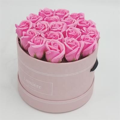 China Handmade Wholesale Round Flower Bouquet Box Pink Cardboard Paper Rose Packaging Box for sale