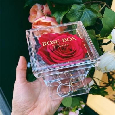 China Rose Gift Boxes Single Handmade Luxury Transparent Acrylic Rose Boxes Flower Acrylic Boxes for sale