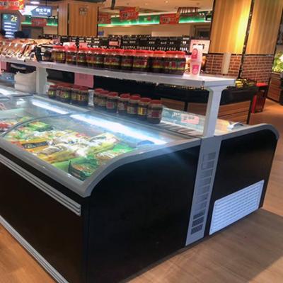 China Double-temperature Supermarket Glass Door Ice Cream Meat Frozen Food Display Island Freezer Showcase for sale