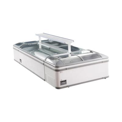 China Commercial Glass Island Freezer Sliding Door Top Frozen Food Chest Island Display Movable Deep Freezer for sale