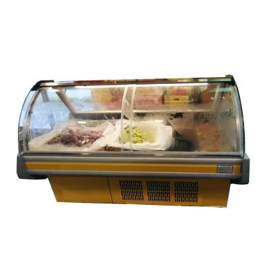 China Butcher Glass Deli Refrigerator Fresh Meat Full Temperature Curved Refrigerator Display Freezer Cold Showcase for sale