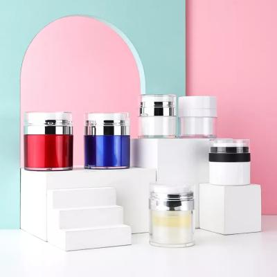 China OEM 15ml 30ml 50ml Cosmetic Empty Containers Skin Care Face Cream Packaging Airless Pump Jars Plastic Cosmetic Acrylic Jar for sale