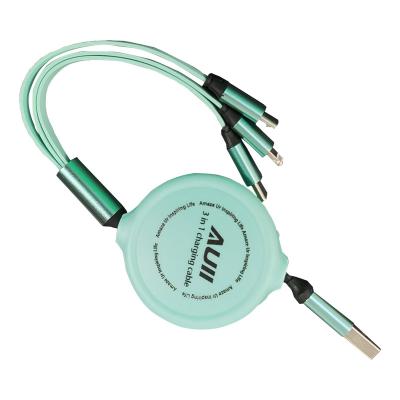 China Fast Hot Selling 3A 120cm Customizable LOGO Universal Retractable Charing Cable AUII 3 in 1 Multiple USB Charging Cable for sale