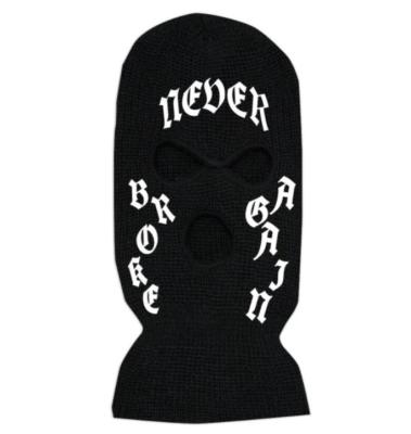 China COMMON Black Double Layered Knitted Full Hole Ski Winter Neck Gaiter Embroidery Jacquard Letters Balaclava Face for sale