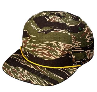 China COMMON Newcomer Popular Five Panel Brim Unstructured Flat Baseball Caps With String Rope Snap Back Camouflage Nylon for sale