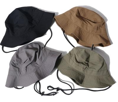 China Sun Protection Personalized Waterproof Bucket Hats Outdoor Fisherman Hats Soft Light Weigh Nylon Bucket Hats With String for sale