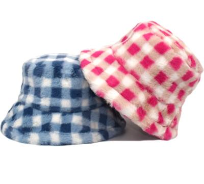 China Plush OEM/ODM Customized Bucket Hats Unisex Furry Bucket Hats Bulk Plaid Bucket Hats for sale