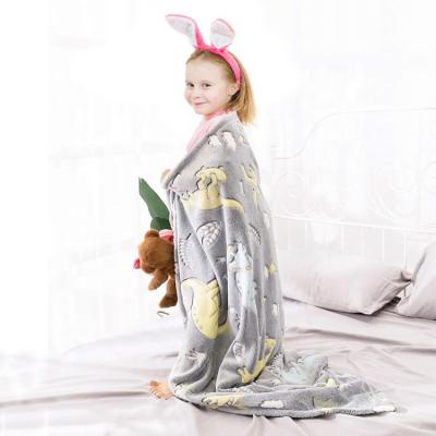 China Folded Animal Dinosaur Pattern Custom Knitted Blanket Shine In Dark Kids Children for sale