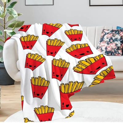 China Folded Bindi French Fries Pattern Soft 100% Polyester Flannel Custom Pattern Sublimation Kids Blanket for sale