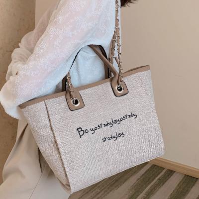 China Fashion Best Seller Logo Chain Shoulder Bags Fashion Customized Women Shopping Handbags Ladies Brand Canvas Tote Bag for sale