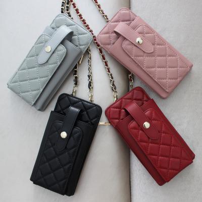 China Waterproof Fashionable Multifunctional Soft PU Leather Phone Cross - Body Bag With Card Holder Strap Phone Sling Luxury Chain Bag for sale