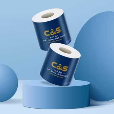 China Virgin C&S 140g 4ply Wood Pulp Side Sealed Tissue 30 Rolls Pack Paper Toilet Paper for sale