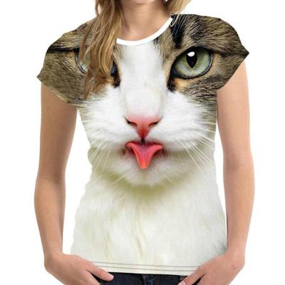 China Summer Fun News Cat 3D Print Round Neck Animal Women's Short Sleeve Pullover Top Style Fashion Retro T-shirt QUICK DRY for sale