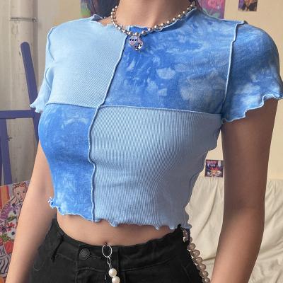 China 2020 Anti-Wrinkle Women Tie Dye Patchwork Ruffle Crop Top T-Shirt Tendr Top Short Sleeve Round Neck T-shirt Party Summer Casual Dress for sale