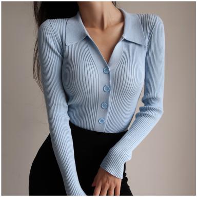 China Anti-wrinkle Women's Autumn French Shorts Retro Knit Straight Sexy V-neck Polo Sweater Fashion Cardigan for sale