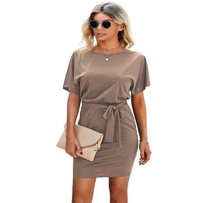 China Sexy Fashion Casual Round Neck Anti-Wrinkle Short Sleeve Gray Womens Mini Dresses Bodycon Short T-shirt for sale