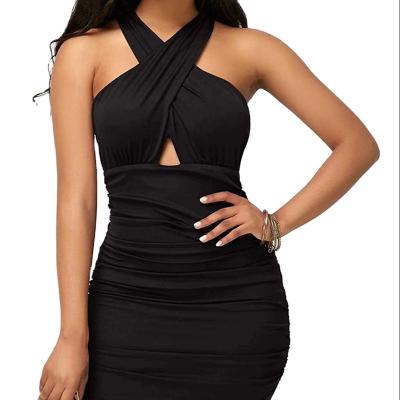 China Summer Trendy and Sexy Ladies Fashion Factory Price Factory Price Tight Sexy Black Sleeveless Mid Length Party Mini Dress for sale