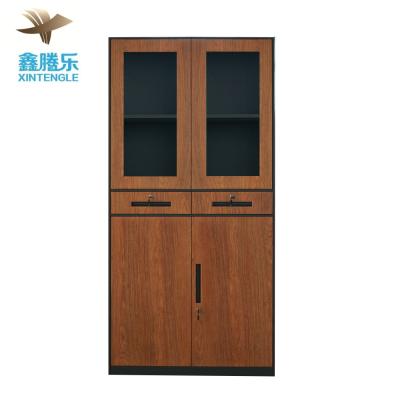 China Large Handing Wood Grain Transfer Iron Office Foldable Filing Cabinet With Middle Drawers Storage Steel Filing Cabinet for sale