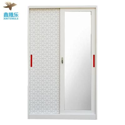 China Image printing modern foldable simple sliding door steel wardrobe with mirror geser ayun cetak for sale