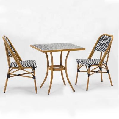 China Modern Modern Bamboo Outdoor Furniture Aluminum PVC Coated Textile Fabric Chair And Stackable Square Table Bistros Garden Cafe Chairs for sale