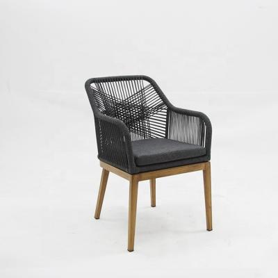 China Modern Unique Design Hotel Stylish Rope Woven Dining Chairs Aluminum Patio Lounge Armchair With Cushion Balcony GardenOutdoor Furniture for sale