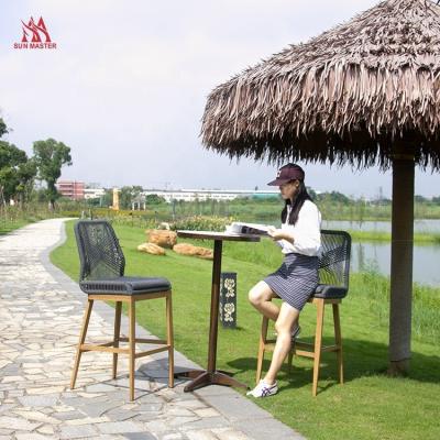 China Modern Modern Outdoor High Rope Wicker Bar Stool Chairs For Counter Restaurant Dining Metal Look Chair And Table Set Bamboo Furniture for sale