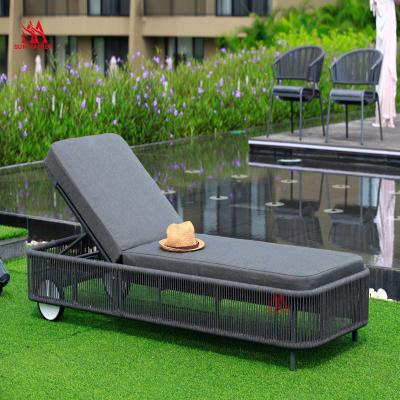 China Modern Patio Upholstered Pool Rope Rattan Sun Couch Adjustable Outdoor Couch And Chair Chaise Dormette Furniture for sale