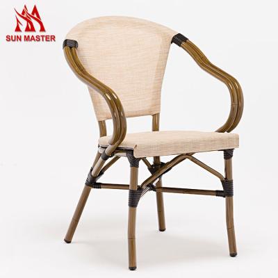 China Outdoor Eco-friendly Patio Chair Aluminum Frame With Synthetic Elastic Fabric Stackable Light Weight For Restaurant Cyber ​​Cafe Chair Sets for sale