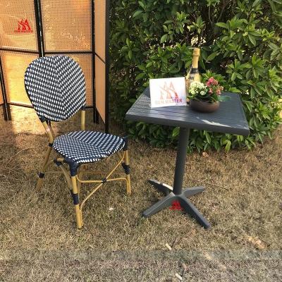 China Modern Aluminum Wicker Outdoor French Rattan Stacktable Furniture Garden Wicker Chair Bistro Chair for sale