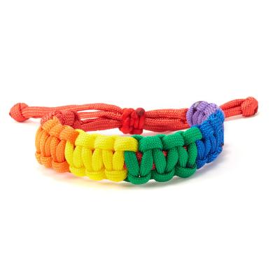 China FASHIONABLE Rainbow Paracord Handmade Adjustable Rope Braided Lesbian Pride Bracelet For Gay LGBT for sale